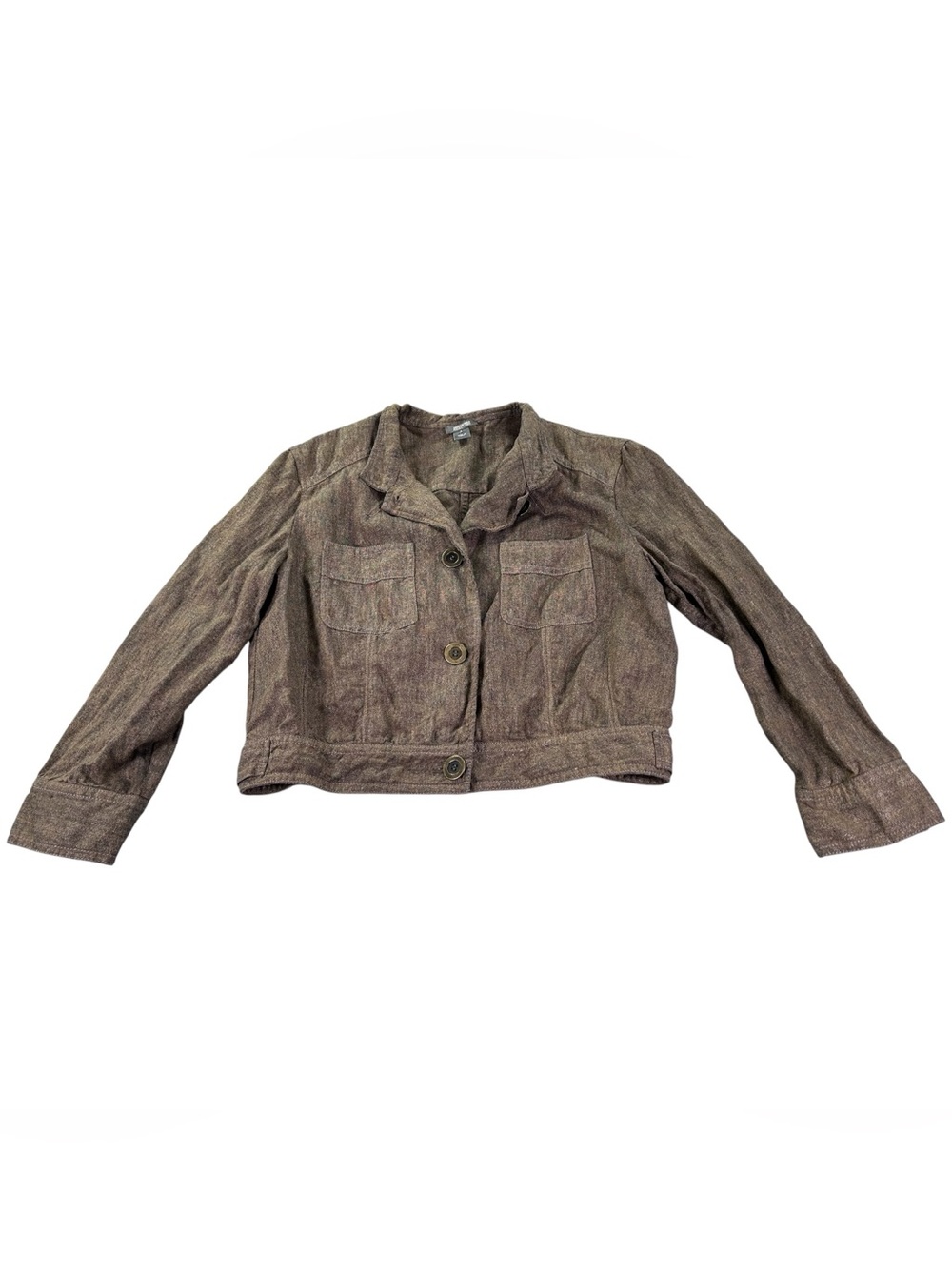 Kenneth Cole Reaction Linen Jacket Women’s 4 Brown Cropped Utility Trucker Y2K